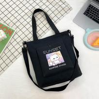 Cat Canvas Bag Women's Shoulder Bag Large Capacity Tuition Bag Handheld Book Bag Student Class Bag