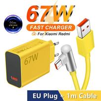 6A 67W Max Turbo EU Fast Charger for Xiaomi 11 12 13 14 Ultra Redmi Note 11T 12T 13 POCO X4 X5 X6 Pro Type C USB Quick Charging Cable EU Plug+1m Cable geltona