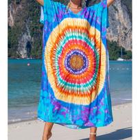 Moteriška Boho Cover Up, didesnio dydžio kontrastinga laisvai priglundanti „Vacay Beach Kaftan“ suknelė One Size