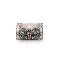Yin Taifei Men's Retro Thai Silver Mechanical Pattern Square Ring Adjustable Opening