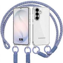 Dėklas Samsung Galaxy S26, Plonas skaidrus tvirtas apsauginis buferis su violetiniu raišteliu violetinė