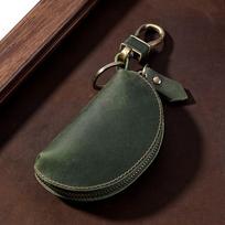 Crazy Horse Leather Car Key Pouch Genuine Key Storage Bag  for Secure Keys Storage žalia