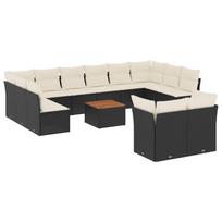 13 piece Garden Sofa Set with Cushions Black Poly Rattan