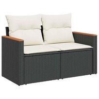 vidaXL Garden Sofa with Cushions 2 Seater Black Poly Rattan