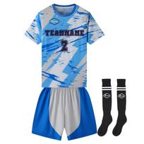 25/26 New Custom Team Logos on White and Blue Football Uniforms for Players Kids' Soccer Jersey Sets with Shorts S