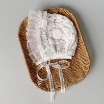 Kūdikio mergaitės kepuraitė su nėriniais, krikšto kepuraitės, vaikiška plati kepurė su snapeliu, apsauga nuo saulės M020 100% Polyester&XS(0-3months) balta