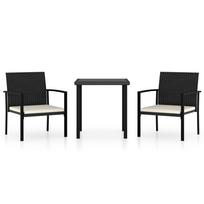 3 Piece Garden Dining Set Black Poly Rattan