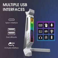 LDON-ZH01 RGB Aluminum Alloy Gaming Headset Stand with USB 3.2/3.0/Type-C Ports LED Desk Organizer Custom Logo Service balta