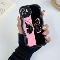 N40 Butterfly Wavy Phone Case for iPhone 15 14 13 Pro Max 8 Plus Samsung S24 S23 Ultra A54 A14 A34 Xiaomi Redmi 13C Huawei Honor Soft Back Cover for iPhone 6