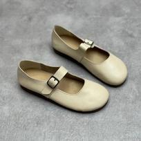 Madingi karvės odos sagtimi plokščiapadžiai Mary Jane stiliaus retro nostalgiški moteriški batai princesės batai studentiški odiniai japoniško korėjietiško stiliaus 35 smėlis