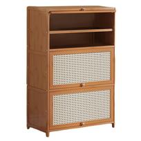 Shoe Rack Organizer Cabinet 7-Tier Bamboo Free Standing Shoe Storage Shelf with Flip-up Doors for Closet Hallway Entryway ruda