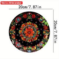 2D flat 20*20cm 1pc retro flame mandala and floral design round ornament, mysterious style bright-coloured patterns symmetry Environmental embellish 20*20cm