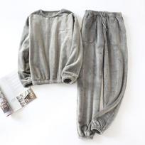 Vyriški flaneliniai pižamų komplektai Fleece Pjs Žieminiai šilti laisvalaikio drabužiai miegui Minkšti patogūs pižamos vyrams Ilgomis rankovėmis megztiniai Viršutiniai drabužiai Laisvalaikio kelnės Laisvalaikio drabužiai L pilka spalva