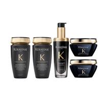Kerastase tualeto reikmenų rinkinys Black Diamond Key Source Care Set, Plaukų priežiūra, Maitinantis ir glotninantis, Šampūnas, Eterinis aliejus, Plaukų kaukė penkių dalių rinkinys juoda
