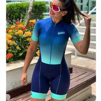 XAMA Women's Summer Short Sleeve Triathlon onesie blue solid color cycling sportswear XXS
