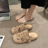 Thick-soled, Flip-top Half-slippers Spring Shoes One-foot Flat Flip-flops 40 tamsiai ruda spalva
