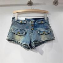 Spice girls belong to sexy denim super shorts women's summer high waist and thin elastic retro old pocket hot pants S