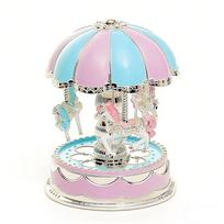 Creative Exquisite Carousel Music Box Cartoon Colored Lights Carousel Ornaments Luminous Plastic Horse Music Box Birthday Gifts mėlyna