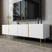 TV staliukas P 170cm - su 4 durelėmis - MDF - Baltas