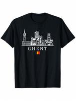 Unisex'S Ghent Belgium Graphic T-Shirt - 100% Cotton, Black With White Cityscape Design S