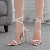 New Pointed Open-toed Stiletto One-word Buckle Strap High-heeled Sandals Women Shoes 35 balta