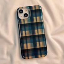 Vintage Blue & Yellow Checkered Phone Case For iPhone 16 15 14 13 12 11 Pro Max XR XS Max 7 8 Plus 16e Vortex Pattern Back Cover For iPhone 13 Pro