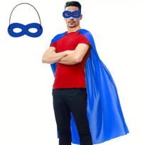 2 vnt./rinkinys Ilgas apsiaustas Suaugusiųjų Superherojų apsiaustas su akių kauke Helovino apsiausto kostiumo rinkinys Sceninėms Linksmybėms mėlyna