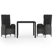 3 Piece Garden Dining Set with Cushions Black Poly Rattan