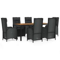 7 Piece Garden Dining Set with Cushions Black Poly Rattan