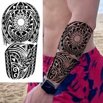 1 lapas Giminės Totemo Pilnos Rankos Laikinos Tatuiruotės Moterims Vyrams Netikros Rankovės Maori Tatuiruotės Lipdukas Kūno Menas Piešinys Šlaunies Kojos Didelė China Mainland gray