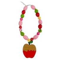 Dopamine Boosting Colorful Apples Pendant Necklace Incorporating Wood Beads for Positive Emotions Enhancing Joy Through Artistic Details Perfect for raudona