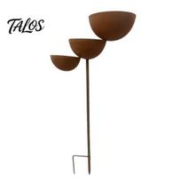 3 Tiered Cascading Rain Catcher Bird Bath, Metal Garden Stake Bird Water Bowl Feeder, Outdoor Pollinator Watering Station for Garden, Patio, Yard, brown