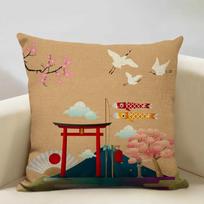 Japan Mount Fuji Ukiyo-E Retro Cushion Cover Sofa Pillowcase Home Decor Pillow Case 45X45Cm Linen Home Textile Products Peach skin 18*18(CM)-1Pcs
