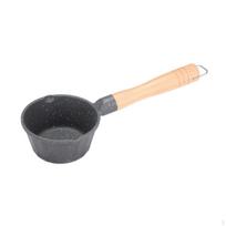 Pieno puodelis sviestui šildyti 11 cm plokščias 280 ml su medine rankena mini puodelis maistui gaminti nelipnus skirtas dujinėms viryklėms juoda