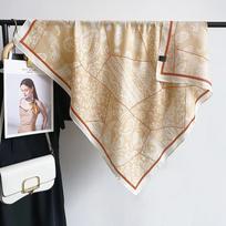 High-end  Elegant and Fashionable Temperament  Herringbone Square Scarf  Korean Niche Retro Ladies Plant Floral Printed Silk Scarf 90*90