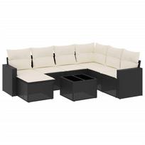 8 piece Garden Sofa Set with Cushions Black Poly Rattan