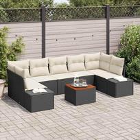 Garden Sofa Set with Storage 8 pcs Black and Cream Poly Rattan