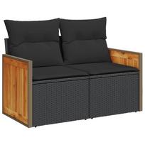vidaXL 2 Seater Garden Sofa with Cushions Black Poly Rattan