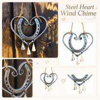 Heart Shaped Metal Wind Chime with Horseshoe Design Hanging Ornament for Indoor Outdoor Decoration Suitable for Garden Patio Porch one size