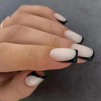Reusable Press-On Nails French Tip Design With Black Edge Gel Adhesive Jelly Glue Options Women Gel Adhesive Type