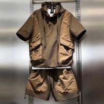 Summer Two-piece Set Half Zip Short-sleeved Hoodie Shirt Shorts Patchwork Lightweight Breathable Loose Fit Tracksuit Set S chaki
