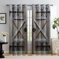 2pcs Imitation Rustic  Wooden Door Pattern Blackout Curtains Living Room Bedroom Study Sliding Window Home Decor Grommet Top 2x50W130H(CM)&Rod Pocket