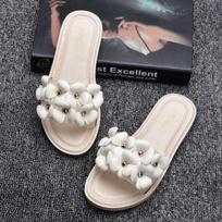 Chilean Camellia Flat Thong Sandals - Women's Summer Fashion Transparent Floral Waterproof Outdoor Footwear 40 (Runs Small) smėlis