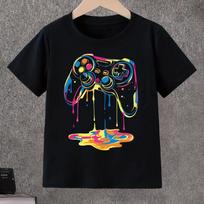 Boys' Gaming Controller Graphic T-Shirt Vibrant Short Sleeve Tee Colorful Gamepad Design Summer Boys Kids Funny Clothes 100cm