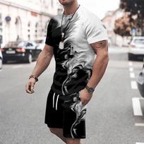 Men's splatter 2pcs Tees Summer Tops Short Sleeve Short Pants Crew Neck Sport sets S