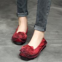 GKTINOO Retro Women Shoes Loafers Big Flower Soft Soles Casual Low Heel Luxury Shoes Flats Elegant Genuine Leather Ladies Shoes 35