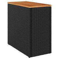vidaXL Garden Side Table with Wooden Top Black 58 x 27.5 x 55 cm Poly Rattan