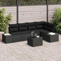Garden Sofa Set with Storage Black Poly Rattan