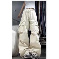 Women's Spring and Autumn Plus Size Dopamine Loose Wide Leg Pants Thin Breathable Elastic Waist Work Pants S