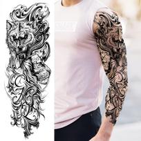 1 lapas pilnos rankovės netikri laikini tatuiruotės lipdukai moterims vyrams liūtas tigras gėlė vilkas maorių tatuiruotė lipdukas rankai kojai vandens perdavimo DIY China Mainland gray